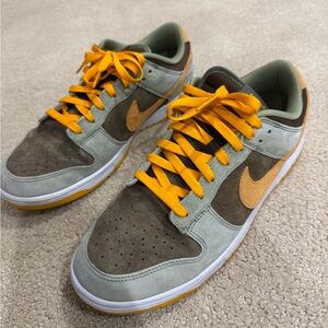 Nike Men's Green and Brown Sneakers with Orange Accents